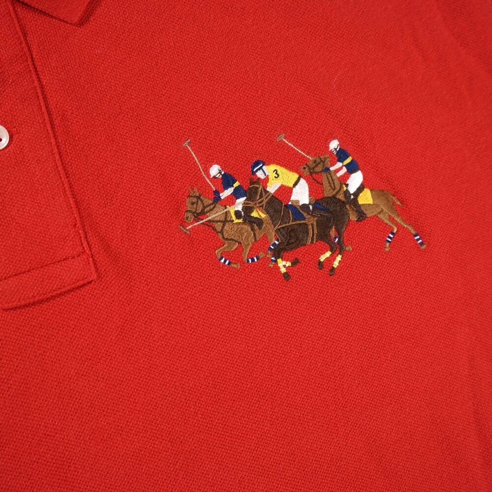 Polo Ralph Lauren Big Triple Pony Polo Shirt Red Mens XL - Picture 2 of 8